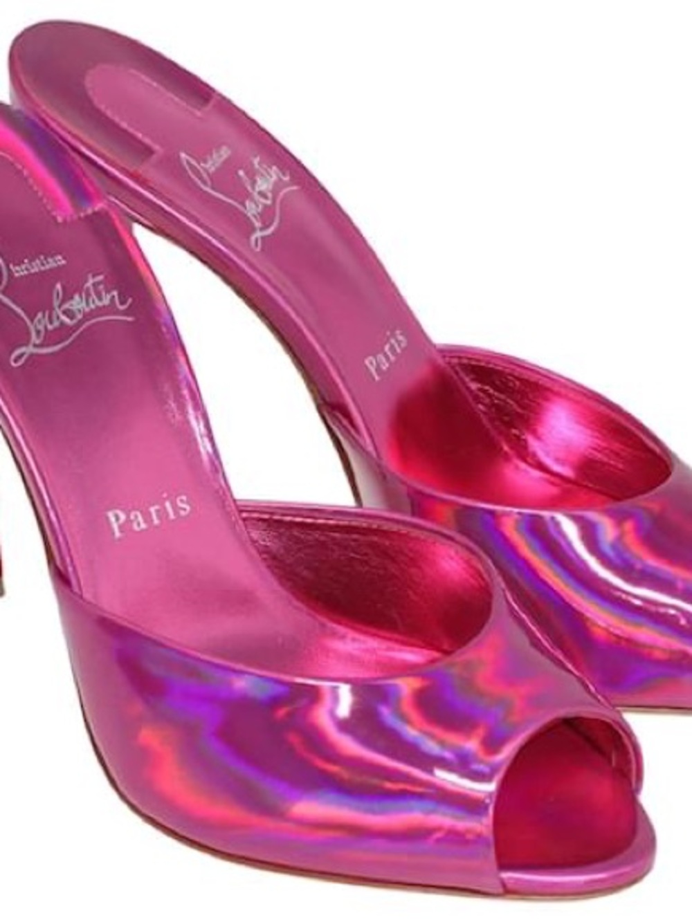 Christian Louboutin Metallic Pink Dolly 100 Peep Toe Mules size 38- brand new